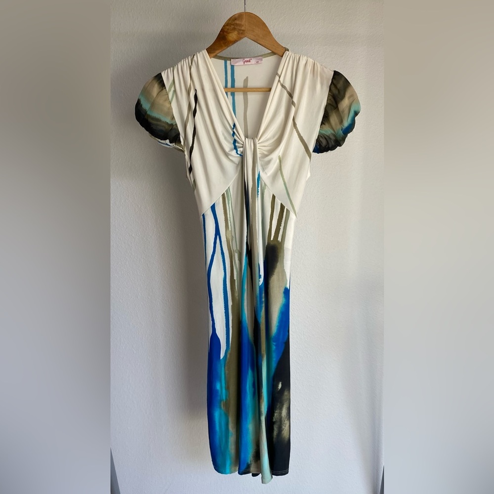 Flow Dress Blue Ivory Back tie adjustable